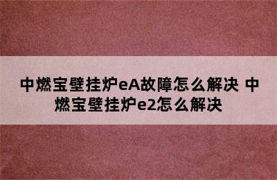 中燃宝壁挂炉eA故障怎么解决 中燃宝壁挂炉e2怎么解决